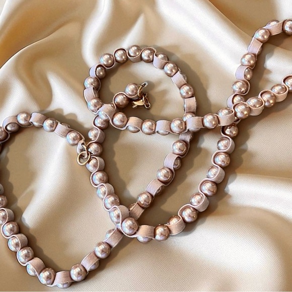 Vintage Ara Rose Gold Faux Pearl Necklace and Ribbon 40” - Picture 6 of 17